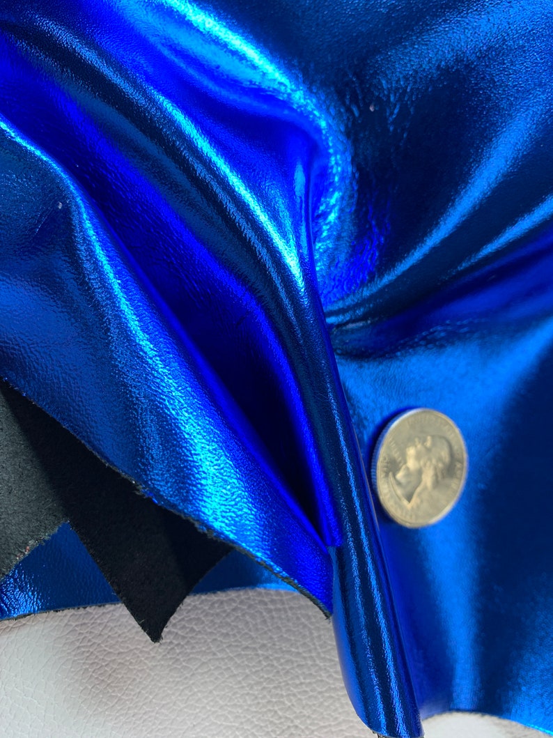 Metallic Leather 12x12 Smooth Bright Electric ROYAL BLUE Foil Cowhide 3.5-3.75 oz / 1.4-1.5 mm PeggySueAlso E2845-07 Full hides available image 2