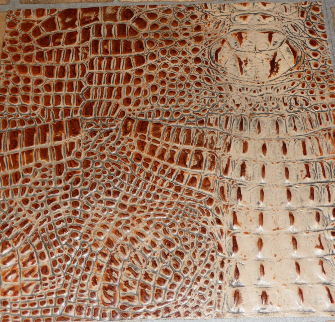 ALLIGATOR 12x12 SIENNA and Tan Croc Gator Embossed Cowhide Leather 33.
