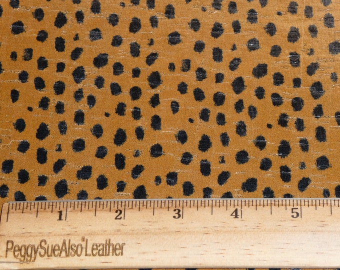 Cork 8"x10" CHEETAH Black spots on Dark Tan CoRK applied to cowhide leather Thick 5.5oz/2.2mm PeggySueAlso® E5610-506 Leopard