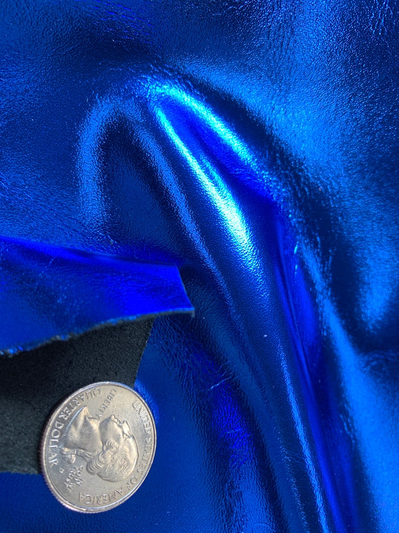 Metallic Leather 12x12 Smooth Bright Electric ROYAL BLUE Foil Cowhide 3.5-3.75 oz / 1.4-1.5 mm PeggySueAlso E2845-07 Full hides available image 3