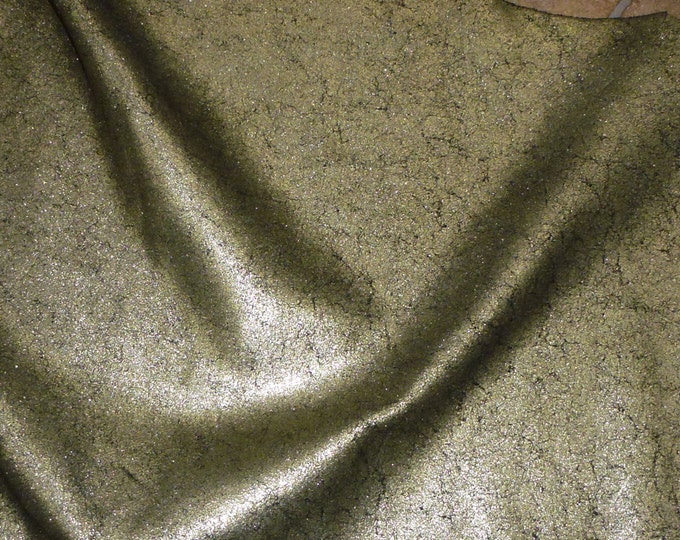 Vintage Crackle 8"x10" PLATINUM On BLACK Calfskin Leather 3-3.5oz / 1.2-1.4mm PeggySueAlso E2844-11
