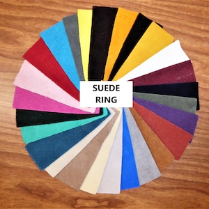 SUEDE Leather SWATCH RING Cowhide Each swatch is 4&quot;x1.5&quot; - labeled on the back 3-3.5 oz /1.2-1.4 mm PeggySueAlso  sample