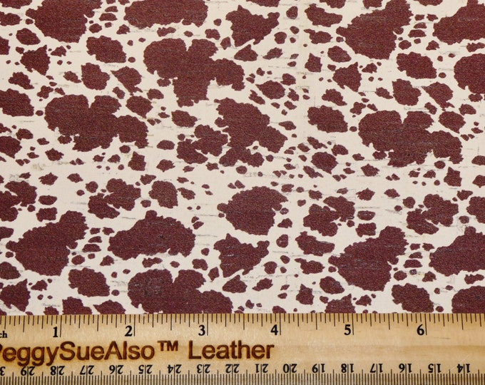 CoRK 12"x12" BROWN & OFF WHITE Spotted CoW Cork backed with Cowhide Thick 5.5oz/2.2mm PeggySueAlso® E5610-369