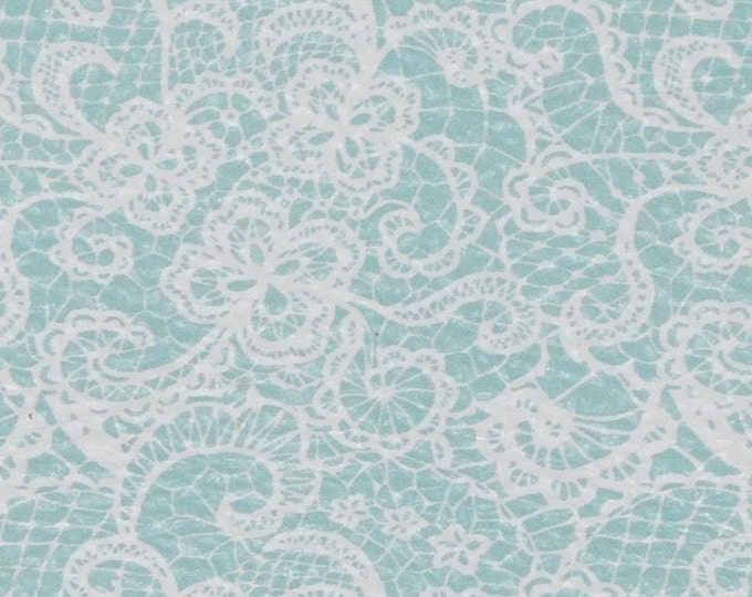 Leather 2 pieces 4"x6" White LACE LOOK on AQUA Cowhide 2.75-3 oz/1.1-1.2mm PeggySueAlso® E1679-04 hides available
