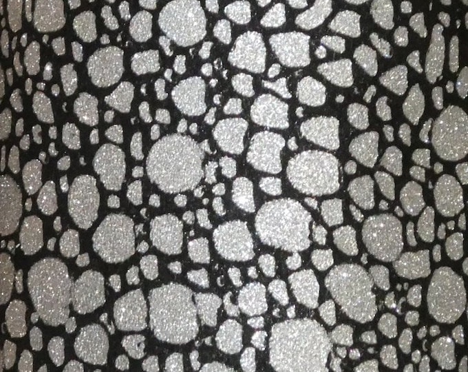 Champagne FIZZ 3-4-5 or 6 sq ft SILVER Metallic Flakes on Black Suede cowhide Leather PeggySueAlso 3-3.25 oz / 1.2-1.3mm E7110-03 hide too