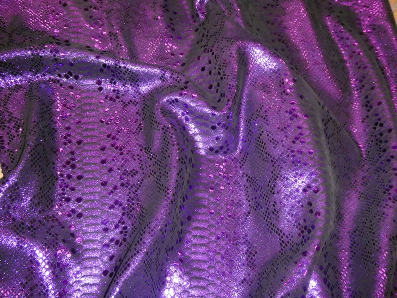 Mystic Python 3-4-5 or 6 sq ft PURPLE Grape Metallic on BLACK Cowhide Leather 3.5 oz / 1.4 mm PeggySueAlso® E2868-71 hides available image 1