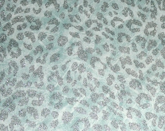 LEOPARD 5"x11" Pastel MAGIC MINT with Fine SiLVER GLiTTER Cowhide 3-3.25oz/1.2-1.3 mm PeggySueAlso E2550-108