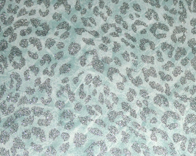 LEOPARD 12"x12" Pastel MAGIC MINT with Fine SiLVER GLiTTER Cowhide 3-3.25oz/1.2-1.3 mm PeggySueAlso E2550-108