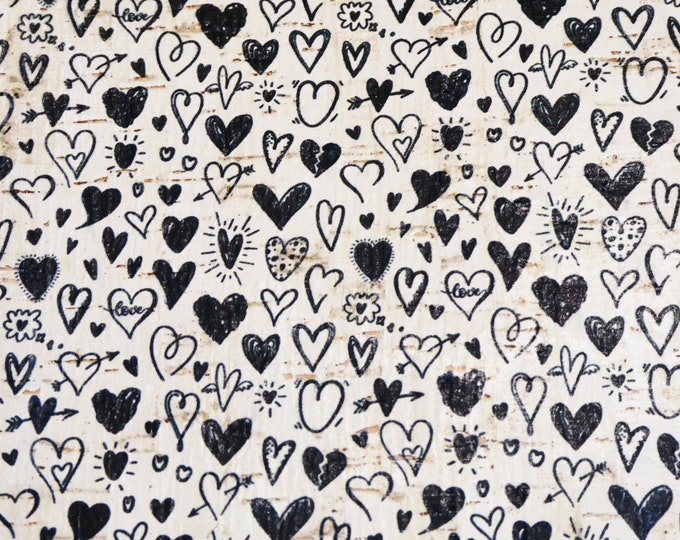 Cork 12"x12" COLLECTION of HEARTS on White CORK applied to leather THiCK 5oz/ 2 mm PeggySueAlso E5610-132 Valentine