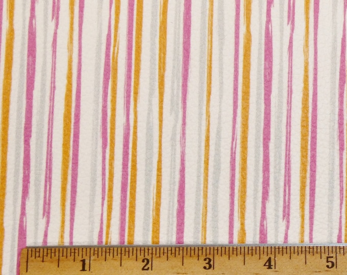 Leather 3-4-5 or 6 sq ft GRUNGE SUMMER STRIPES Gray, mauve, orange on white 3.75-4 oz/1.5-1.6 mm PeggySueAlso® E1136-10