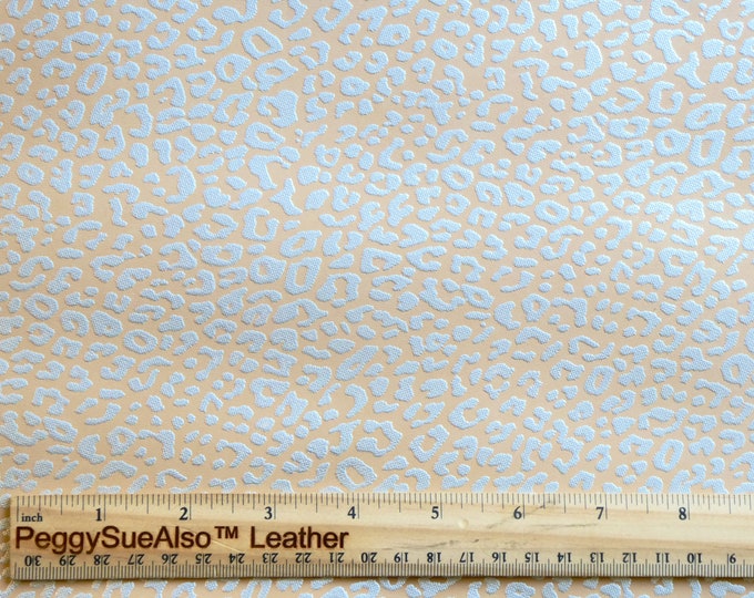 Leather 8"x10" TEXTURED SILVER metallic LEoPARD Metallic on Flesh / Nude Leather 3.25-3.5 oz / 1.3-1.4 mm PeggySueAlso™ E2550-77