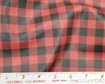 Buffalo Plaid 8"x10" Original size RED and Black Cowhide Leather 2.75-3 oz/ 1.1-1.2 mm PeggySueAlso® E1180-01