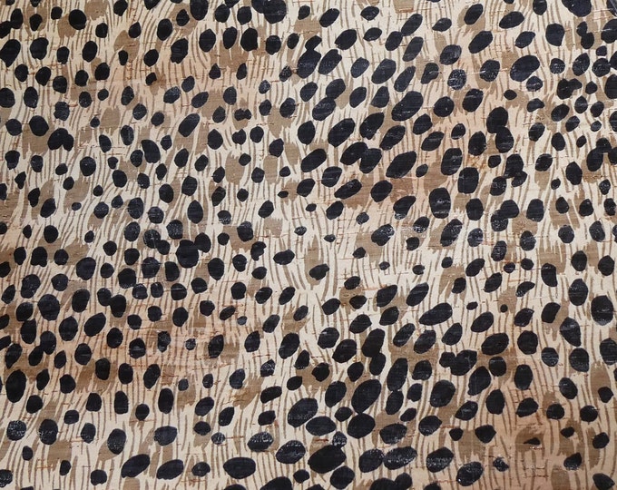 Cork 5"x11" AFRICAN CHEETAH w/ Tan and Black spots applied to WHITE CoRK on Cowhide Leather for body/strength Thick 5oz/2mm E5610-37