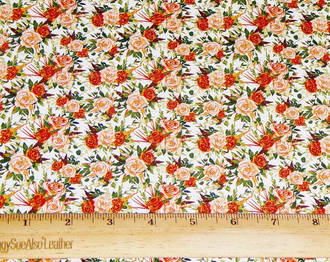 CoRK 3-4-5 or 6 sq ft RUSTIC Chic Bouquet of Roses Pink and Rust Cork on Leather for body/strength Thick 5.5oz/2.2mm E5610-452