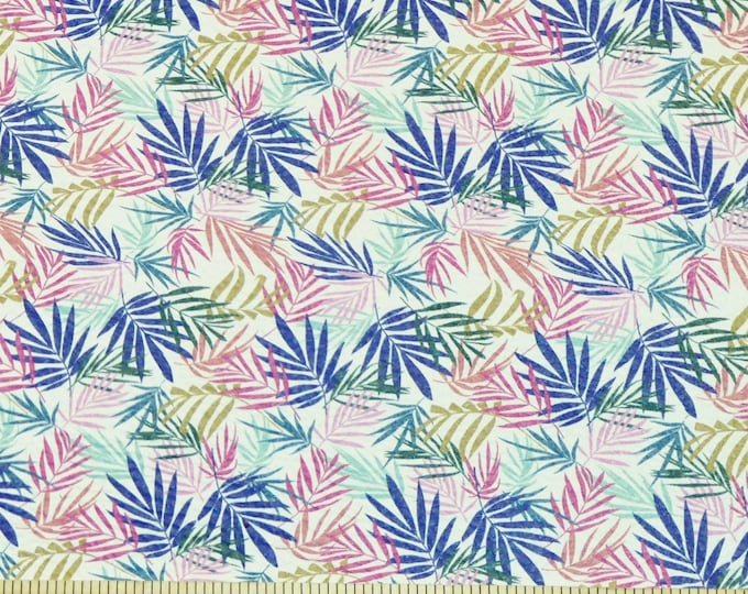 Leather 8"x10" COLORFUL TROPICAL LEAVES Pink, Blue, Green, Tan Turquoise Cowhide 2.75-3 oz/1.1-1.2 mm PeggySueAlso E1674-01 closing out