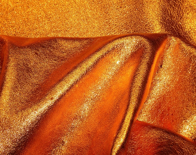 NEW Pebbled Metallic 2 pcs 4"x6" SUNSET Bright ORANGE Shinier Soft cowhide leather shows the grain 3-3.25oz/1.2-1.3mm PeggySueAlso® E4100-45