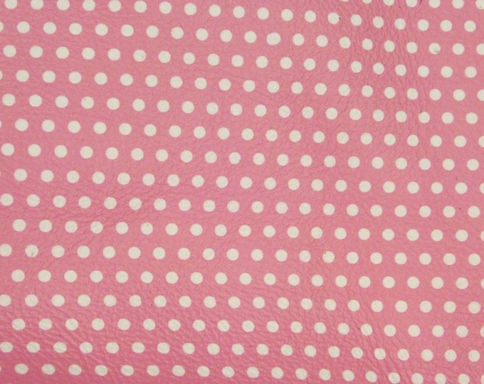 Leather 12"x12" Small WHITE Polka Dots on PINK DP (gray backside) Cowhide 4 dots per inch 3oz /1.2mm   PeggySueAlso™ E3090-54