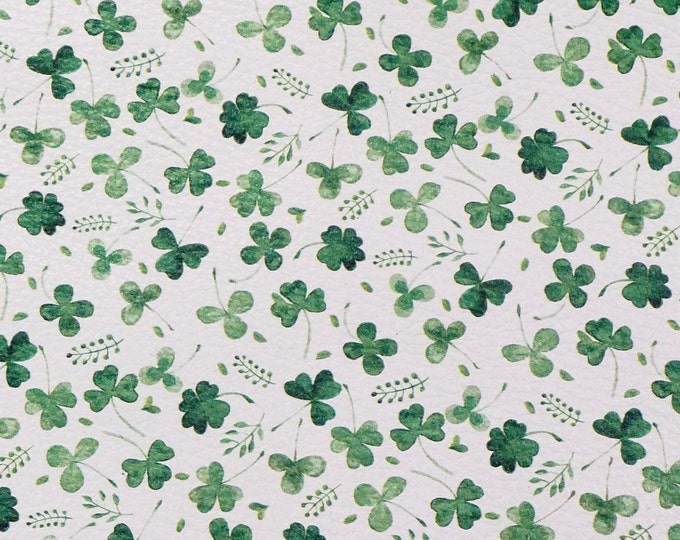 Leather 8"x10" Irish Spring CLOVER / SHAMROCK on White cowhide 3-3.25oz/1.2-1.3mm PeggySueAlso E1135-04