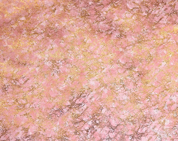 Marbled Metallic 2 pieces 4"x6" GOLD Metallic over variegated SPANISH PINK Cowhide 2.75-3oz/1.1-1.2 mm PeggySueAlso E4270-02