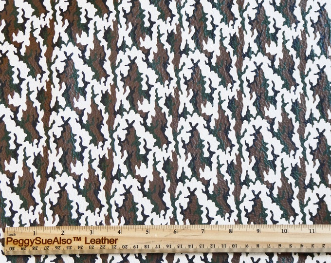 Leather 5"x11" BROWN GREEN Camo on WHITE Cowhide 3 oz /1.2 mm  PeggySueAlso® E2030-21