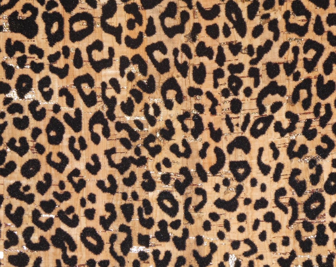 Cork 12"x12" FLOCKED Black Baby Cheetah  / Leopard w/ Gold Metallic Accents on Natural Cork backed w/ Leather 5.5oz/2.2mm PSA E5610-379