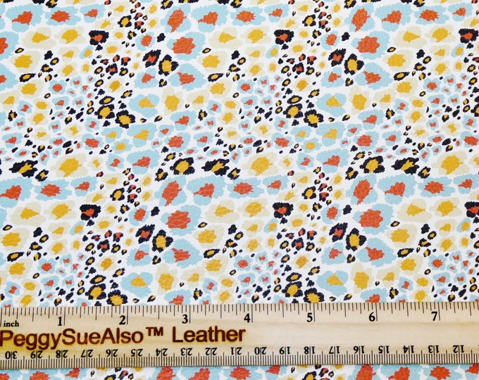 Leather 5"x11" Abstract AUTUMN PASTELS on LEOPARD on White Soft Cowhide 3.25-3.5oz/1.3-1.5mm PeggySueAlso™ E2550-25