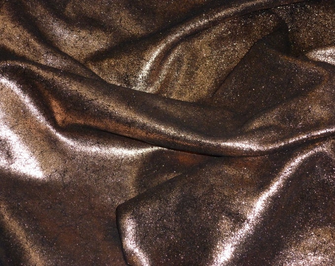 Vintage Crackle 12"x12" ROSE Gold / Copper Metallic on BLACK Suede Cowhide Leather 3.5-4 oz /1.4-1.6 mm PeggySueAlso E2844-04 Hides too