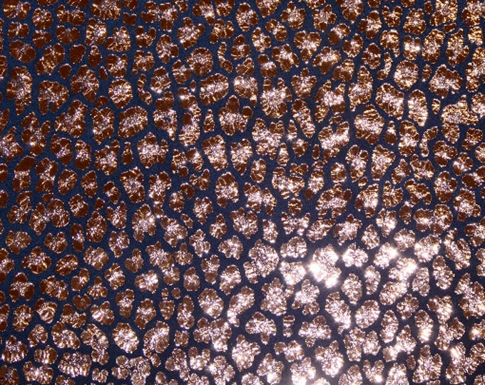 Leopard 3-4-5 or 6 sq ft ROSE GOLD Metallic on NAVY Suede Cowhide Leather 3.5-3.75 oz / 1.4-1.5 mm PeggySueAlso® E2550-58