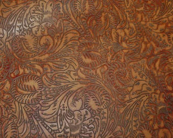 Western Tool 8&quot;x10&quot; Floral Leaf NUTMEG Reddish Brown Cowhide Leather  2.5-3oz/1-1.2mm PeggySueAlso® E2838-11 Hides Too