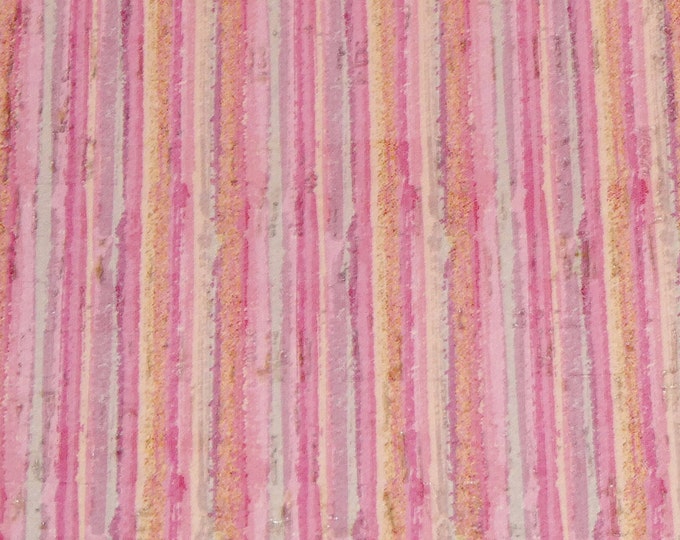 Cork 3-4-5 or 6 sq ft BOHO PINK Stripes on CORK applied to real leather Thick 5.5oz/2.2mm PeggySueAlso® E5610-236