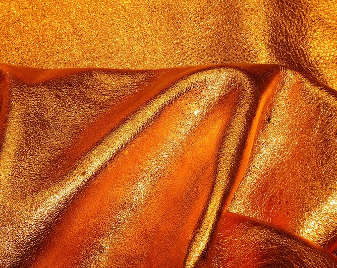 NEW Pebbled Metallic 3-4-5-6sqft SUNSET Bright ORANGE Shinier Soft cowhide leather shows the grain 3-3.25oz/1.2-1.3mm PeggySueAlso® E4100-45