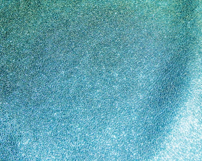 12"x12" TURQUOISE Pebbled Metallic shows the grain - Cowhide Leather 2.75-3.25 oz / 1.1-1.3 mm PeggySueAlso® E4100-14B