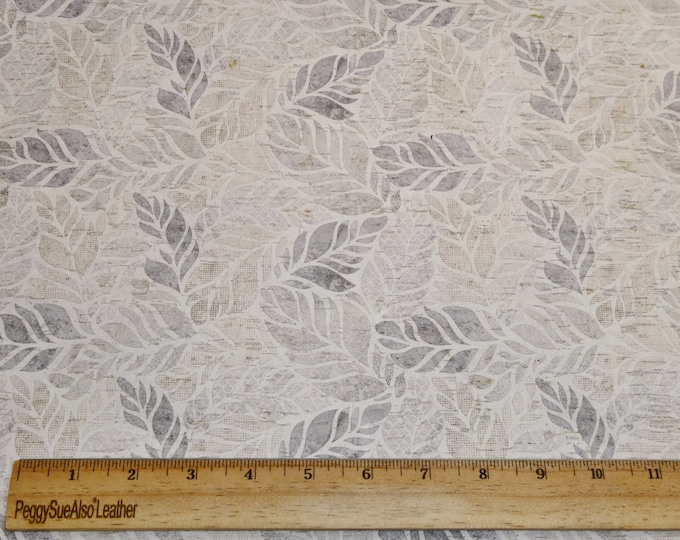 Cork 3-4-5 or 6 sq ft NEUTRAL Gray LEAVES on Cork applied to real leather Thick 5.5oz/2.2mm PeggySueAlso® E5610-462 hides too