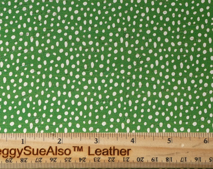 CoRK 8"x10" WHITE DooDLE DoTS on CHRISTMAS GREEN Cork with Leather backing Thick 5.5oz/2.2mm PeggySueAlso E5610-361