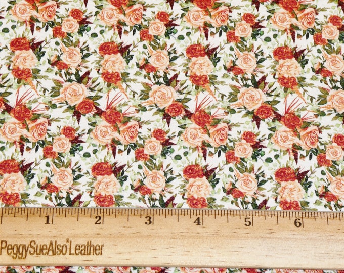 Leather 3-4-5 or 6 sq ft RUSTIC CHIC Bouquet FLOWERS Peach Pink and Rust Cowhide 3.75-4 oz/1.5-1.6 mm PeggySueAlso E1133-11