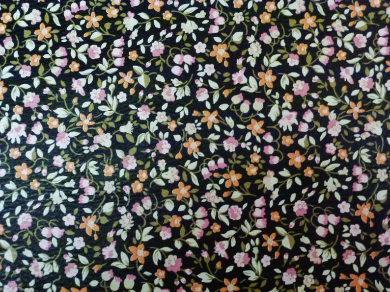 Leather 7-8-9 or 10 sq ft CLUSTERS of TINY pink orange white Flowers on Black Cowhide 2.5-2.75oz/1-1.1mm PeggySueAlso E1133-02 image 2