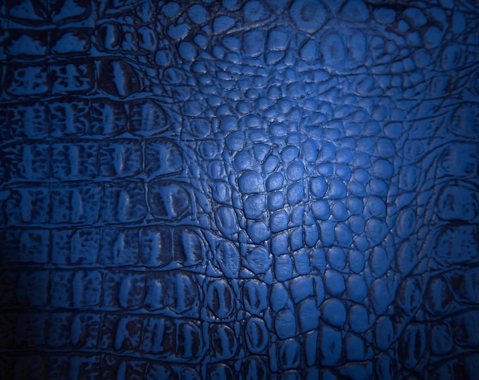 ALLIGATOR 12"x12"Dark ROYAL w/Navy Blue Crocodile Embossed Cowhide 3-3.5 oz/ 1.2-1.4 mm PeggySueAlso® E2860-13 hides available