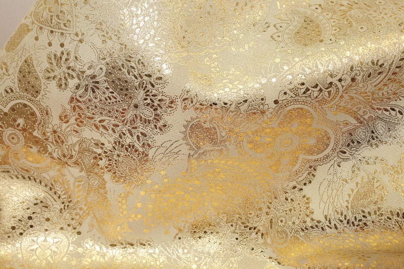 Leather 8x10 Paisley Love GOLD Metallic on BEIGE Soft Cowhide Leather 3-3.5oz 1.2-1.4 mm PeggySueAlso\u2122 E3110-06 Hides available