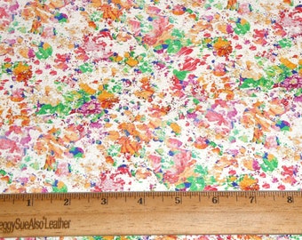 Leather 12"x12" FLORAL GRAFFITI on WHITE orange pink green purple mustard blue Cowhide 3.25-3.5 oz/1.3-1.4 mm PeggySueAlso E7700-04