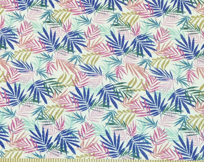 Leather 12"x12" COLORFUL TROPICAL LEAVES Pink, Blue, Green, Tan Turquoise Cowhide 2.75-3 oz/1.1-1.2 mm PeggySueAlso E1674-01 closing out
