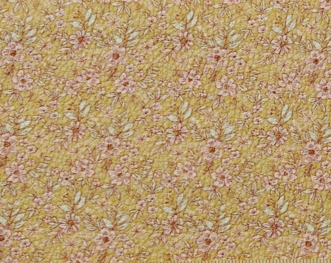 Leather 12"x12" GOLDEN FLORAL PASTURE print with Pink Flowers, mint leaves Cowhide Fairly thick 4 oz / 1.6 mm PeggySueAlso E1197-02