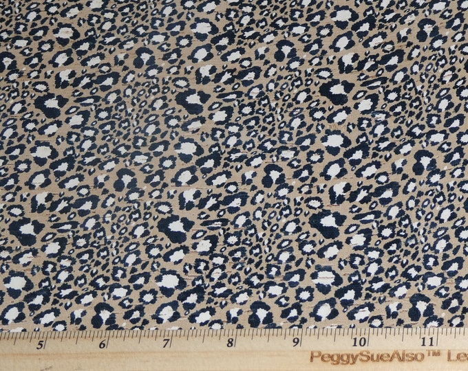 CORK 5"x11" Black and White Leopard Print on Tan Cork applied to Cowhide Thick 5.5oz/2.2mm PeggySueAlso™ E5610-122 CORK