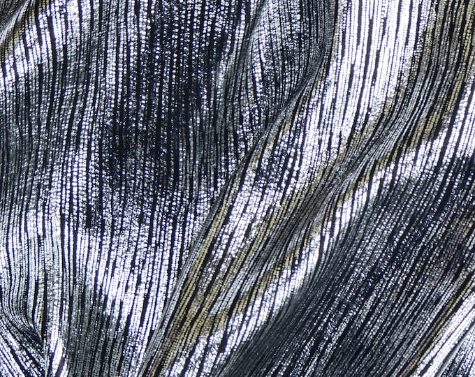 Rainy Day 12"x12" SILVER Metallic Stripes on BLACK Cowhide 3oz/1.2mm PeggySueAlso® E1030-12