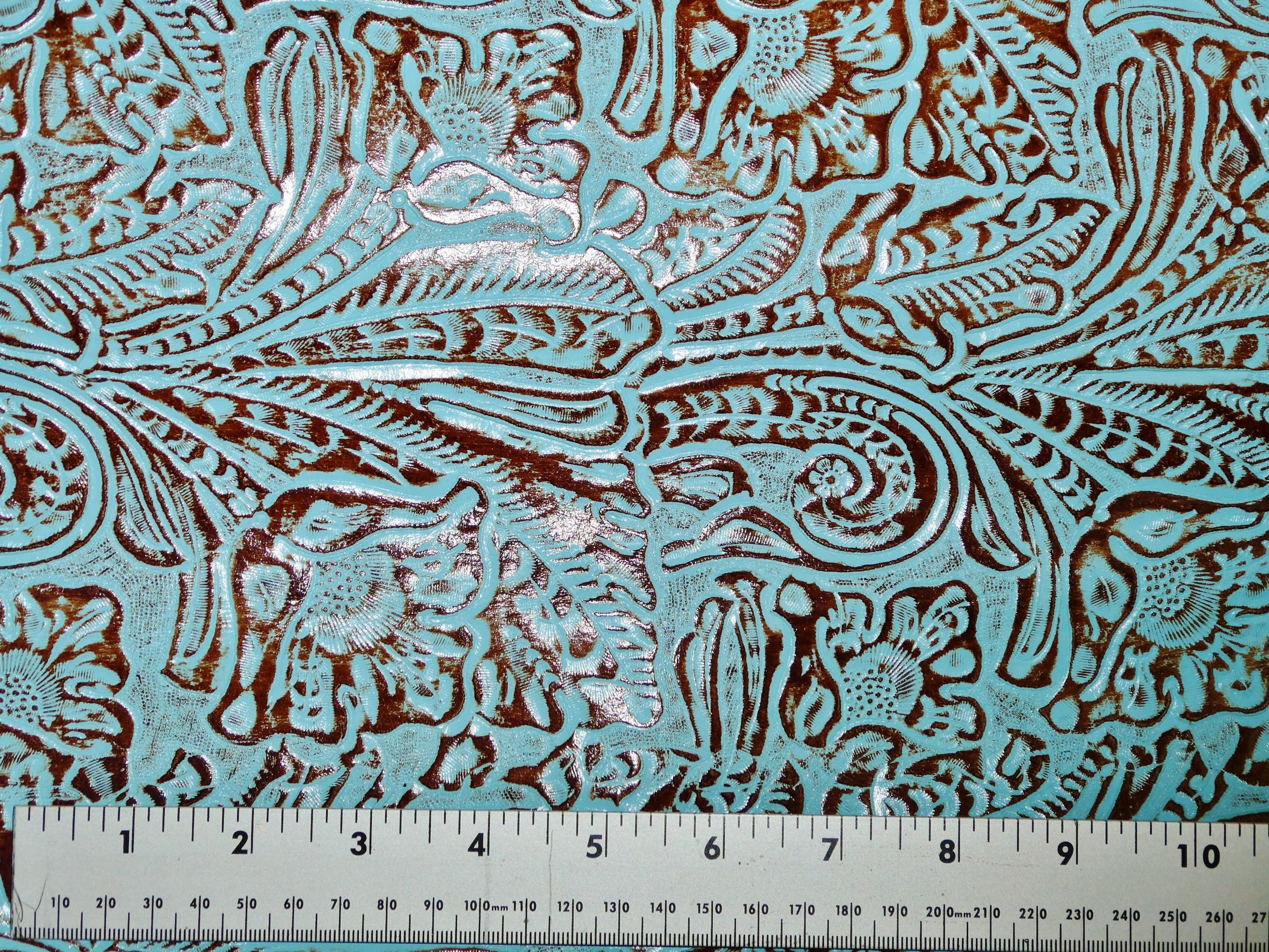 Leather 8"x10" TEXAS Rose TURQUOISE and BROWN Western Embos…