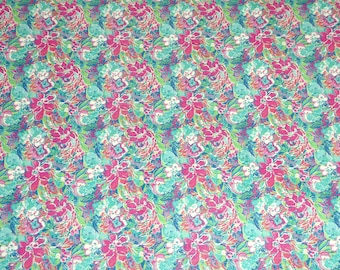 CoRK 12"x12" TROPICAL DREAM Hot Pink, green, Turquoise, Dark Teal Flowers on Cork applied to Leather 5.5oz/2.2mm PeggySueAlso® E5610-579