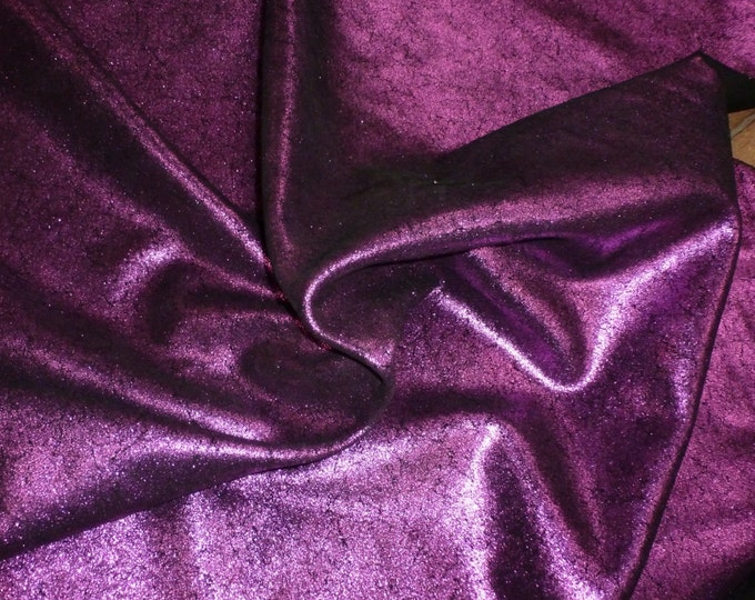 New Dye Lot Vintage Crackle 12"x12" Fuchsia BERRY Metallic on BLACK SUEDE Cowhide 3-3.5 oz / 1.2-1.4mm  PeggySueAlso E2844-32