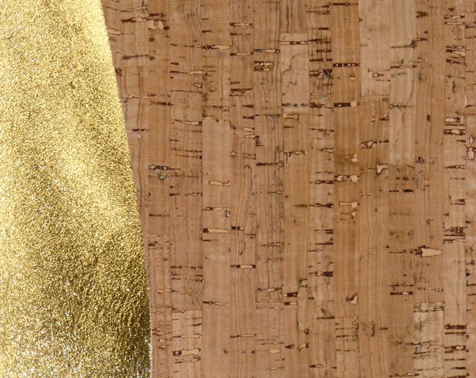 DOUBLE SIDED Cork 5"x11" Totally Natural Cork with a gold metallic Leather backing Cowhide Thick 4.5-5oz/1.6-1.8 mm PeggySueAlso® E5610-575