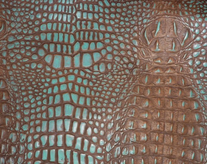 Alligator various sizes COCOA / TURQUOISE Crco Embossed Cowhide Leather 2.5-3 oz/1-1.2mm (Read description) E2860-26 CL0SEOUT