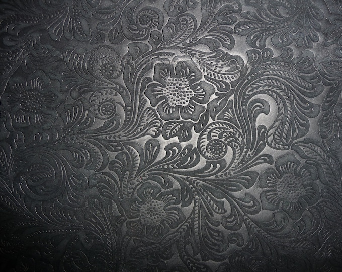 Etched Daisy 5"x11" BLACK Floral Pressed No shine, Matte SUEDE Cowhide Leather 3.5 oz / 1.4 mm PeggySueAlso E2875-06  hides too