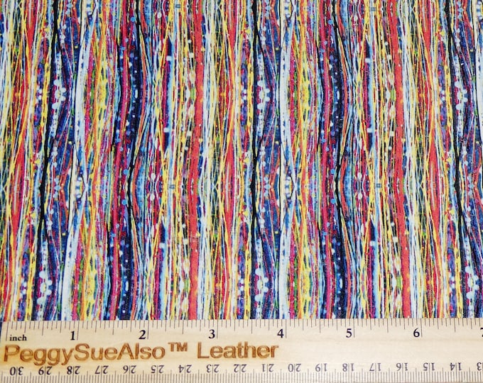 CoRK 8"x10" HIPPIE STRIPED rainbow yellow blue navy red green Cork applied to cowhide Thick 5.5oz/2.2mm PeggySueAlso® E5610-293